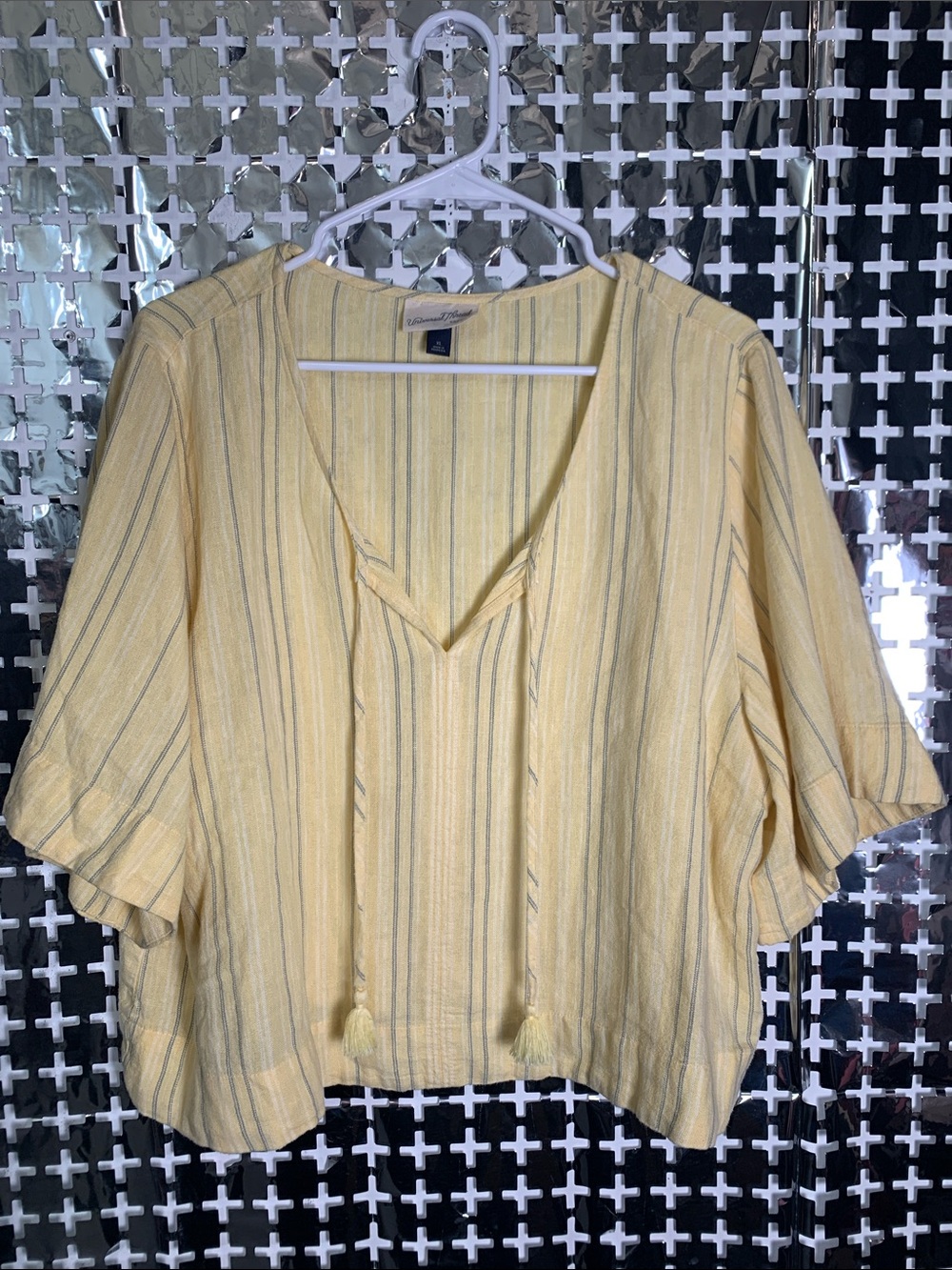 Universal Thread Yellow Stripe V-Neck Tassel Tunic